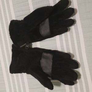Woman faux fur waterproof black gloves, size S